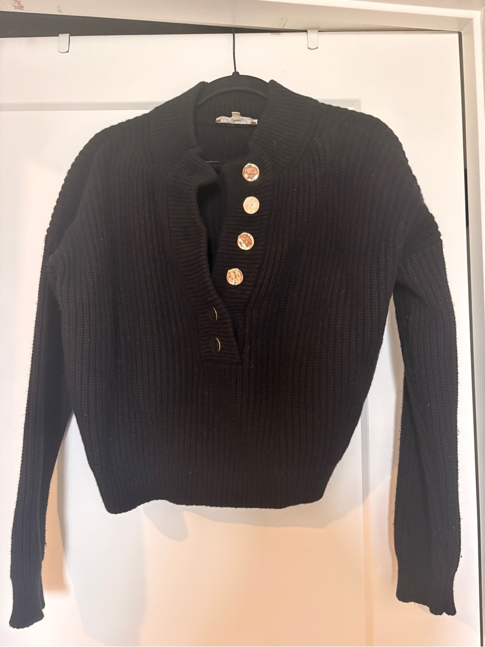 Sezane Black Ribbed Sweater with Gold Buttons - Picture 2 of 2